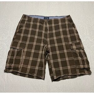 St Johns Bay Mens Cargo Shorts Plaid Brown‎ Cotton Casual Size 38